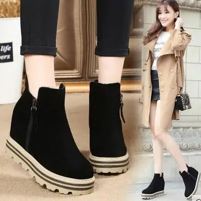 ФОТО Free Shipping Wholesale Black Brown Loose Shoes Thick Inside The Bottom Height Increasing Long Legs Suede Boots Spring Women  