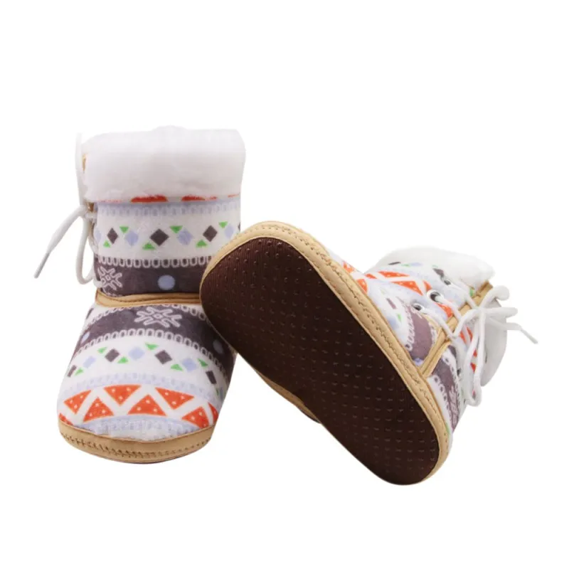 1 Pair 0-18M Autumn Winter Warm Fleece Snow Boots For Baby Girl Boy Anti-silp Prewalker Bootie Shoes