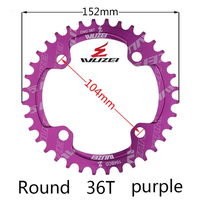 WUZEI одна скорость системы коленчатых колес кольцо узкий Широкий цепи 104BCD круглый 32T 34T 36T 38T для 11s 10s 9s 1*11 части - Цвет: Round 36T Purple
