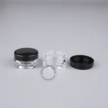 50 шт. x 3 г Высокое качество Мини Пластик Jar небольшой образец контейнеры с черной крышкой 3 г пустые PS бутылки для порошка