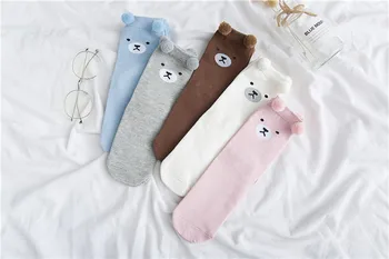 

240pairs/lot cotton 3D cute cartoon animal bear ear sock/animal bear sock with ear