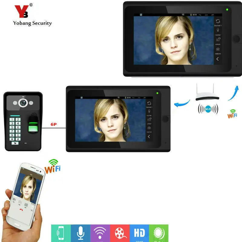 

Yobang Security 7" Monitors Wired /Wireless Wifi 7" Monitors Video Door Phone Doorbell Intercom System with Fingerprint RFID