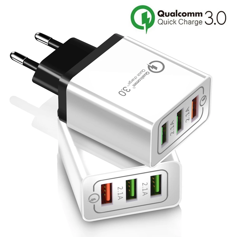 

3USB Quick charge 3.0 Fast Wall Charger for iPhone X 8 7 iPad for Samsung S9 Xiaomi mi 8 Huawei Mobile Phone Charger