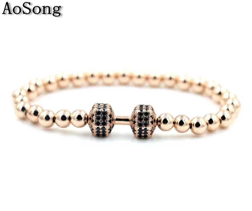 

BPPCCR Copper 6mm beads Do not fade Fit Life Cubic zirconia Dumbbell Bracelets Micro Pave hombres Chakra pulseira BR12