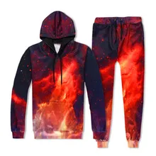 Узор Повседневный длинный рукав свободный покрой одежда o-образным вырезом Длинные брюки карманы с капюшоном печать высокого качества свитер мужские наборы