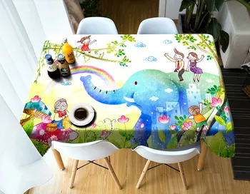 

Elephant cartoon Tablecloth European Functional Table Cloth for Picnic Party 3D Tablecloths Rectangular 9 Sizes