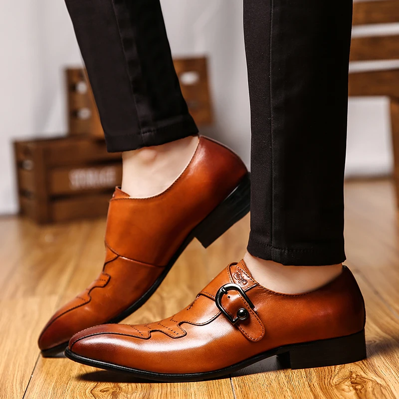Qualidade Genuíno Pé Casamento Do Mycolen Casuais Dedo Sapatos Alta Cinta De Fivela Dos Vestem Negócios Preto Homens Vestido Pontas laranja Couro Formais Se 6ww5Ft