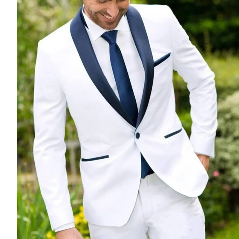 White Two Piece Wedding Suits For Men Groomsmen Tuxedos