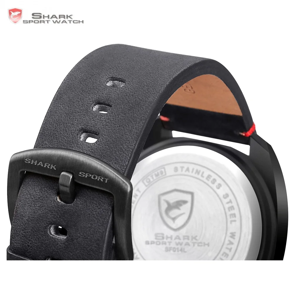 Tawny SHARK Sport Watch Red Date Crown Guard Design Male Luxury Genuine Leather Wrist Watches Mens Fashion Quartz Relogio /SH446