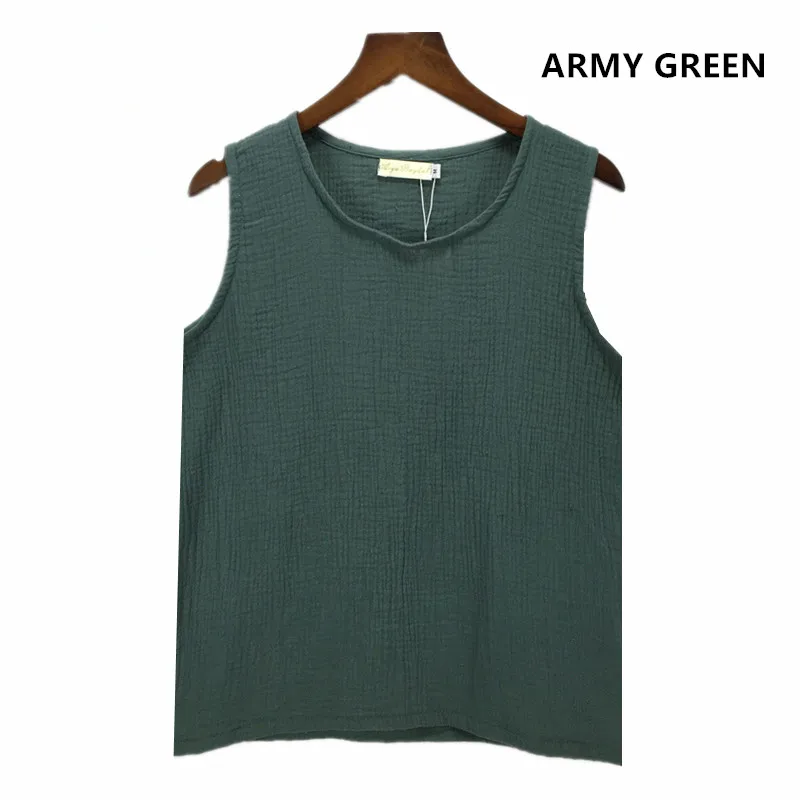 Летние женские повседневные хлопковые льняные топы, мягкие удобные хлопковые льняные майки, женская одежда размера плюс S-5XL 6XL vestidos - Цвет: Армейский зеленый