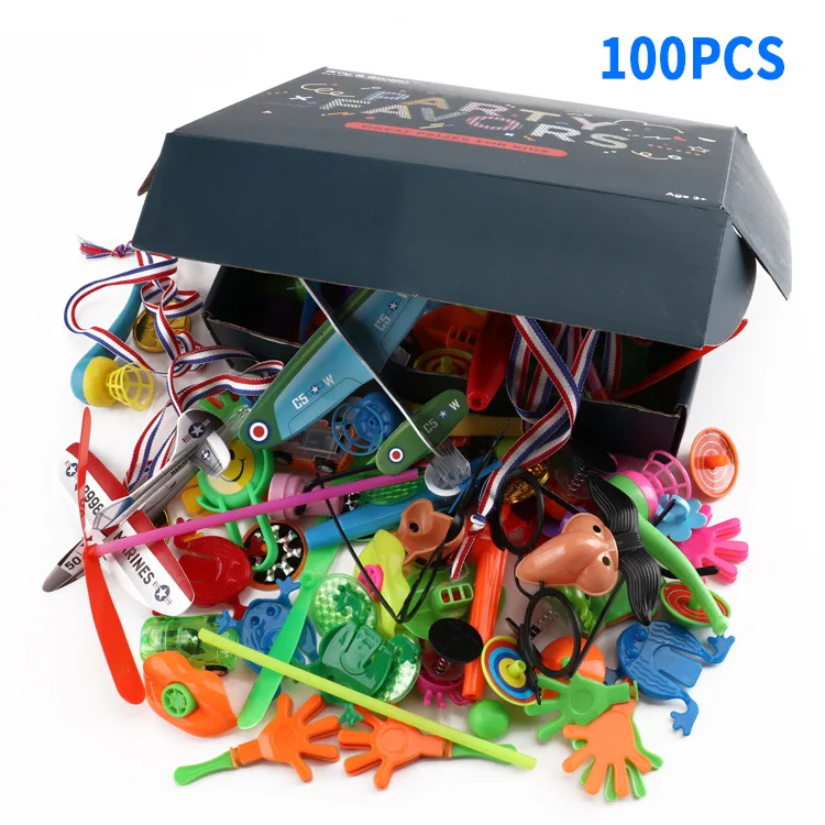 100 шт. Playset детская головоломка игрушки для вечеринки в честь Дня Рождения, очки кольцо свисток прыгающая лягушка медаль игрушечный