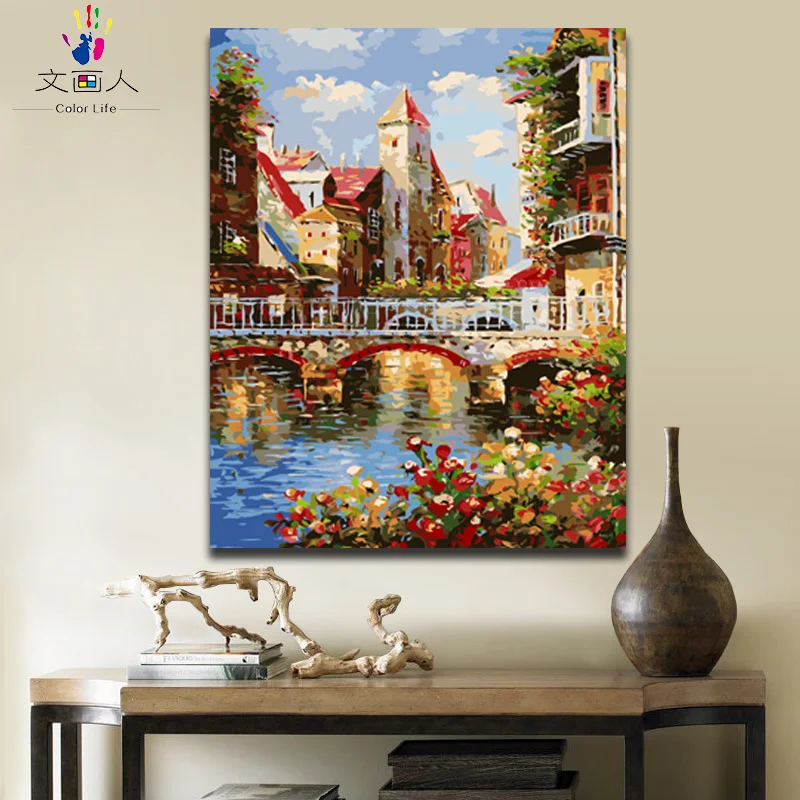 Европейский Город Строительство картины живопись по номерам пейзаж картина по номерам с краской цвета на холсте для hoom Декор