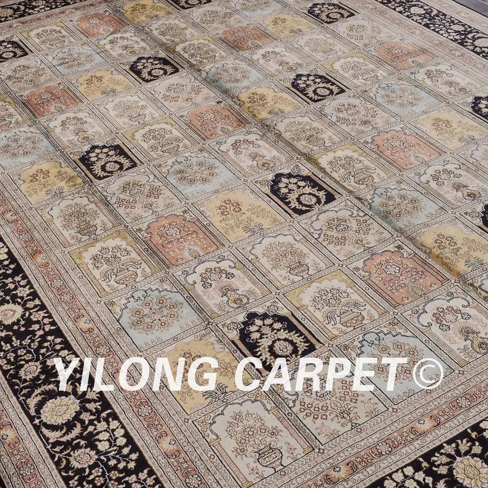 Yilong 9'x12 Vantage Four Seasons Шелковый коврик большой сад Античная персидский ковер 100% шелк (lh52b9x12)