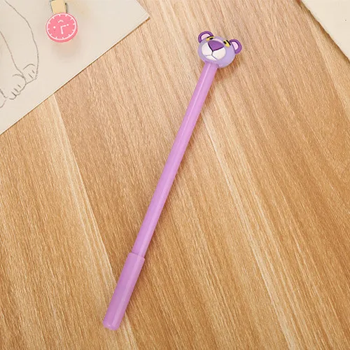 Розовая леопардовая мультипликационная гелевая ручка, 0,5 мм, черные чернила, ручка для подписи, Escolar Papelaria, школьные офисные принадлежности, канцелярские принадлежности, подарок - Цвет: purple
