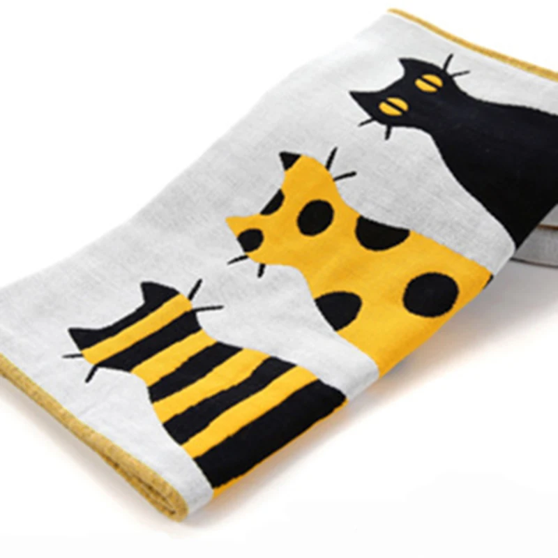 Хлопковое Марлевое креативное жаккардовое полотенце абсорбирующее быстросохнущее пляжное полотенце банное полотенце с рисунком кошки креативное парное полотенце для мытья - Цвет: Цвет: желтый