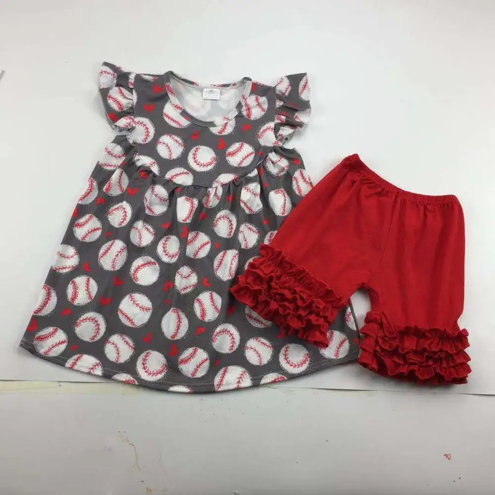 

summer baby girl outfit high quality sleeveless baseball printed kids sets