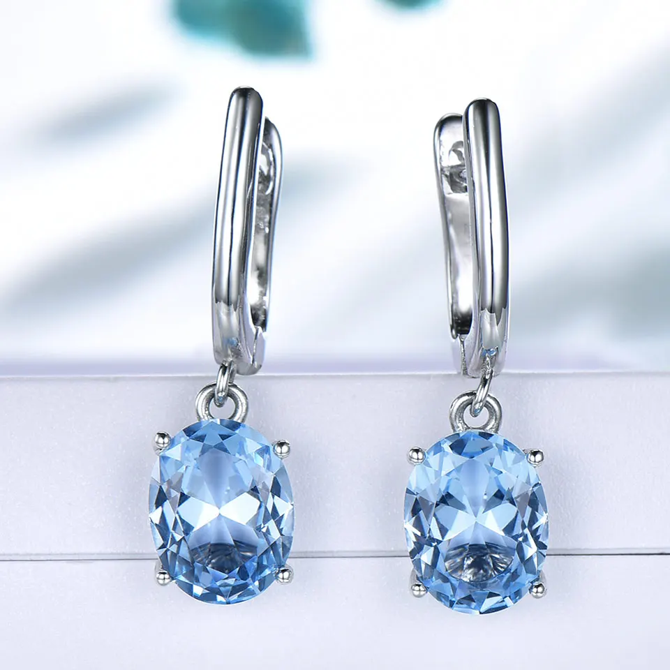 UMCHO Sky Blue Topaz Gemstone Wedding Jewelry Sets for Women 925 Sterling Silver Engagement Rings Necklace Pendant Clip Earrings