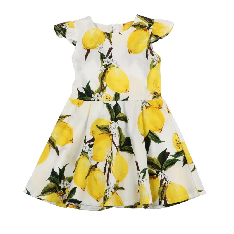 New Brand Summer Girls Cotton Dresses Lemon Pattern Fly Sleeve Baby Girl Dress Children Soft Sundress Kids Clothes (5)