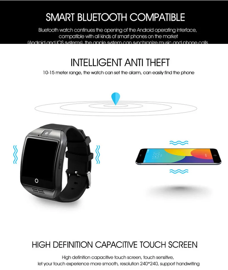 Maxinrytec Q18 Шагомер Смарт часы с сенсорным экраном камера TF карта Bluetooth smartwatch для Android IOS Телефон