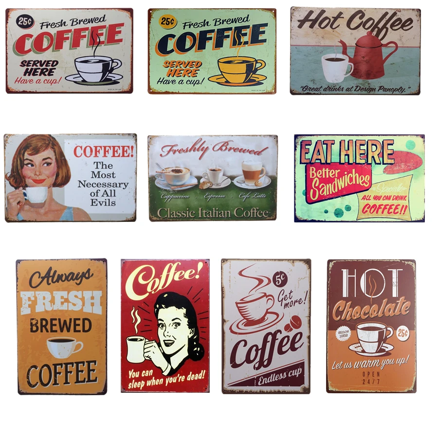 

New Hot COFFEE Vintage Tin Sign Bar Pub Cafe Wall Decor Retro Metal ART Poster 20cmx30cm Home Coffee Shop Decoratoin Accessory