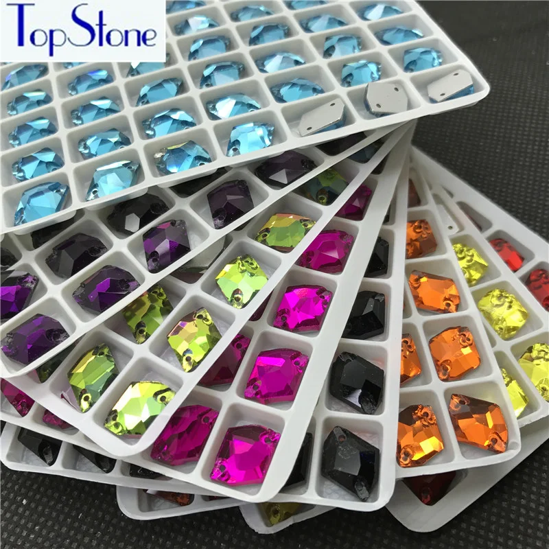 

TopStone 11x14mm 48pcs Cosmic Sew On Stones Glass Crystal Flatback Strass Sewing Rhinestone For Dress Decoration