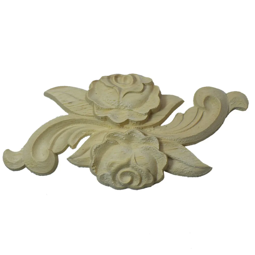 Wooden Rose Flower Practical Rubber Wood Carved Onlay Applique