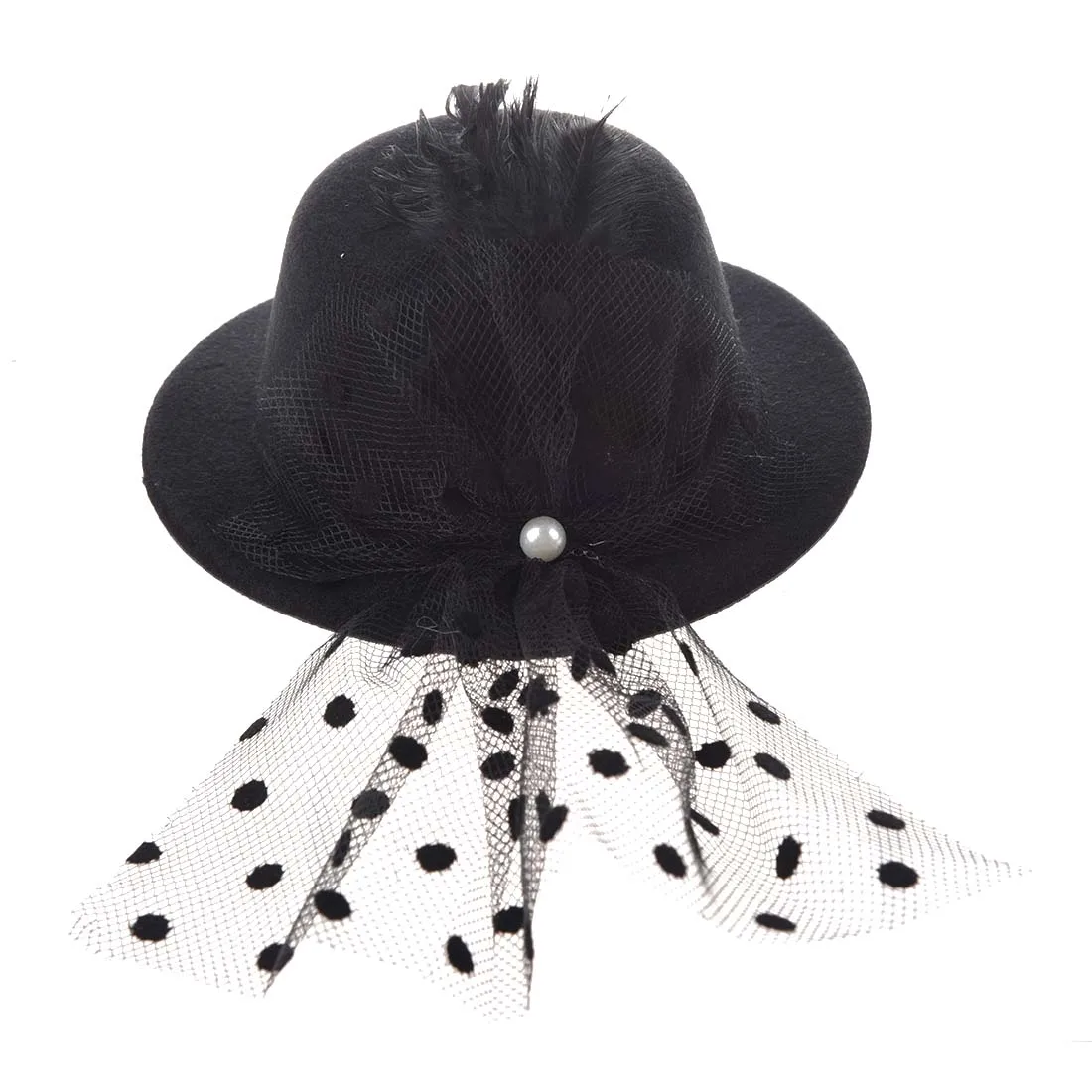 Mini Hat Mini Hat Hair Clip with Black Feather Hair Clipsin Women's