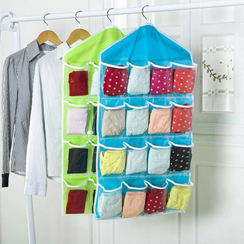 

16 Grids Foldable Wardrobe Hanging Bags Container Clothing Underwear Bras Socks Ties Hanger Shoes Storage Bag Drop Shipping