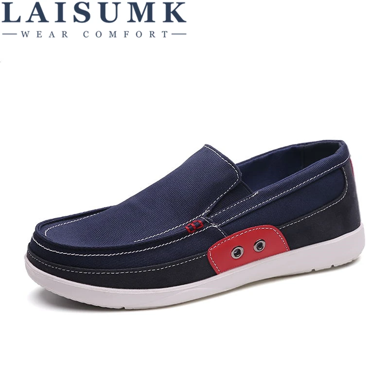 

2019 LAISUMK Spring Autumn Non-leather Casual Canvas Shoes Men Breathable Gum Shoes Male Slip On Footwear Low Work Shoes