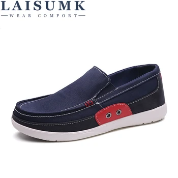 

2020 LAISUMK Spring Autumn Non-leather Casual Canvas Shoes Men Breathable Gum Shoes Male Slip On Footwear Low Work Shoes