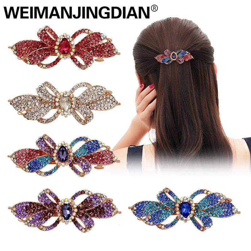 

WEIMANJINGDIAN Beautiful Crystal Rhinestones Bow and Teardrop Wedding Bridal Hair Jewelry Hair Barrette Clips for Women Girls