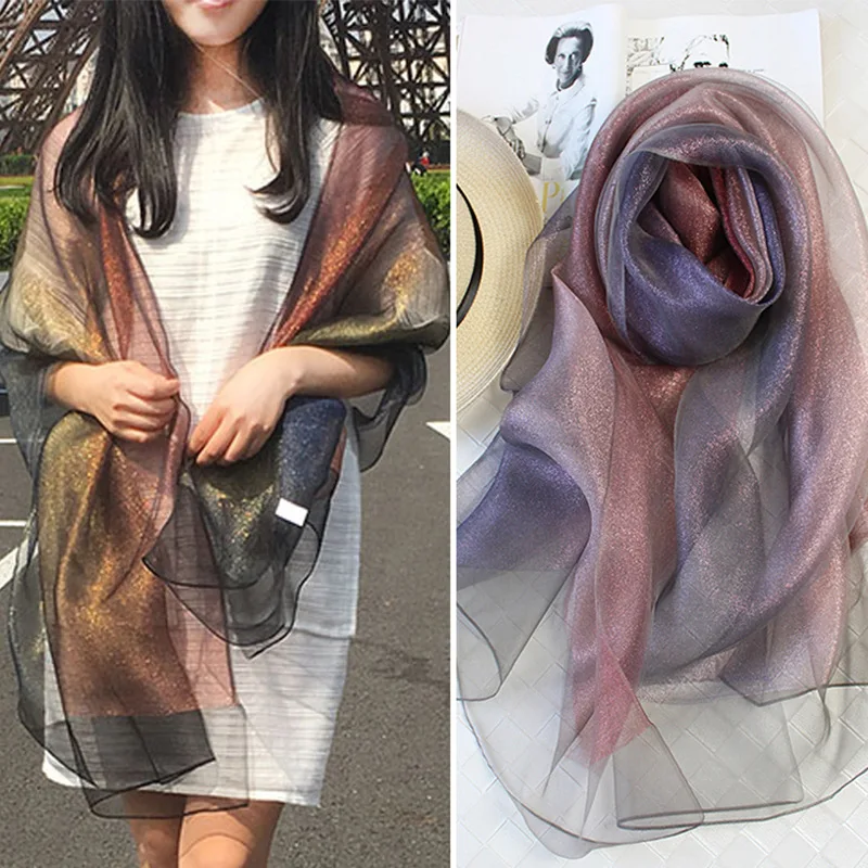 

2020 Brand bandana Gradient color Silk Scarf Women Luxury hijab shawl Long Scarves Fashion Summer Scarf 70*180cm