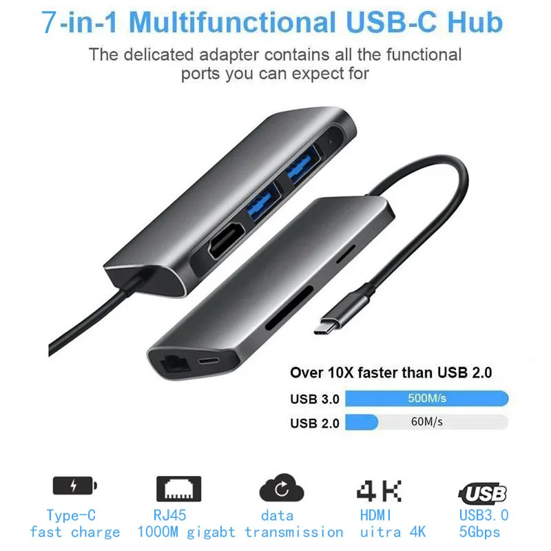USB C док-станция для ноутбука USB 3,0 HDMI RJ45 Gigabit PD Fealushon для MacBook samsung Galaxy S9/S8/S8+ type C док-станция