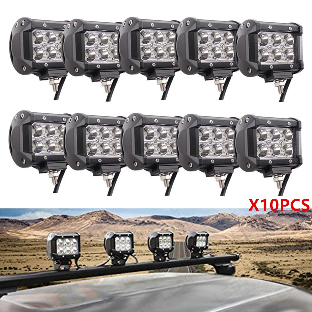 

10pc 18W 4" LED Light Bar LED Pods Spot Flood Beam 12V 24V Car Off Road Work Lights for SUV ATV UTV Jeep Trucks Pickup