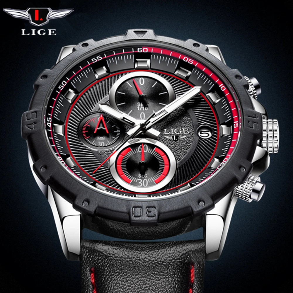 

2017 Mens Watches Top Brand Luxury LIGE Men's Quartz Watch Waterproof Sport Military Watches Men Leather Clock relogio masculino