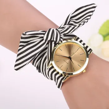 

Relogio Feminino Women Watches Stripe Floral Cloth Band Dial Bracelet Quartz Wristwatch Erkek Kol Saati Montre Femme 2017