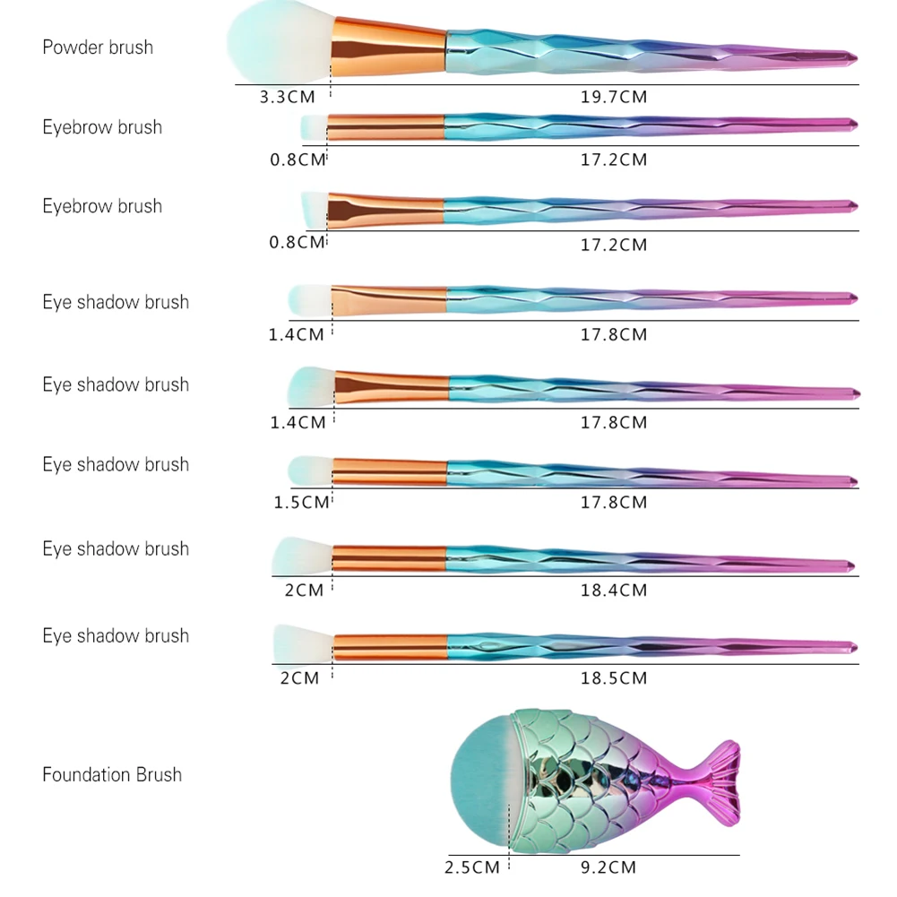 21 шт. Pro Русалка кисти для макияжа основа для бровей подводка для глаз Румяна косметическая пудра Профессиональный консилер набор кистей для макияжа