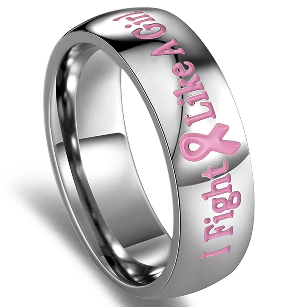 

Size 4-13 Stainless Steel Pink Ribbon Breast Cancer Awareness Ring Flight Like a Girl Encouragement Family Love