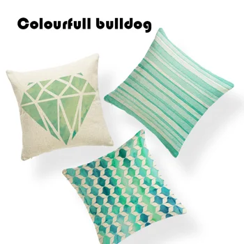 

Diamond Geometry Abstract Aqua Blue Green Diamond Zig Zag Stripes Linen Cushion Cover Home Decorative Throw Pillow Case 17.7