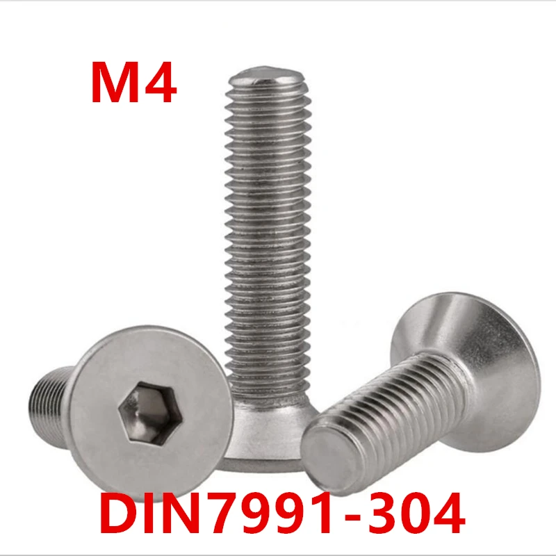 200 шт. винты M4 * 5/6/8/10/12/16/20/25/30 мм SUS304 DIN7991 с плоской головкой шестигранные болты|screw