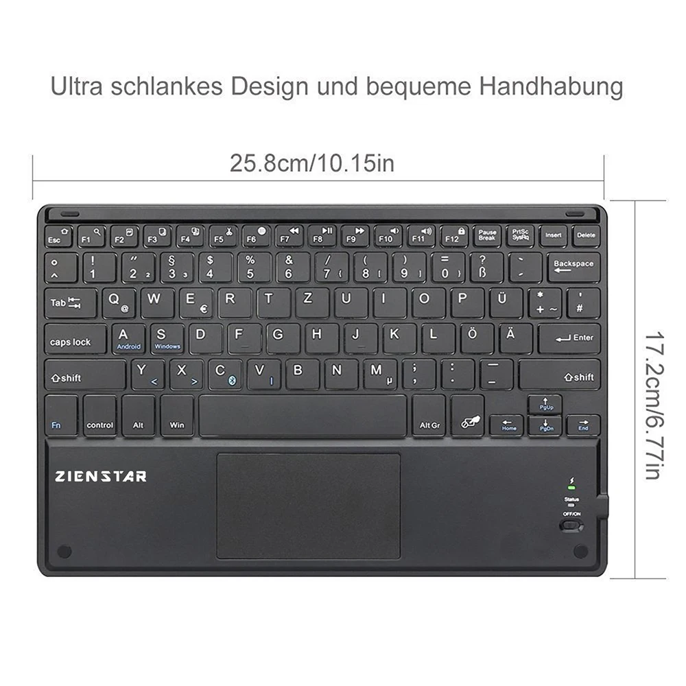 Клавиатура Zienstar Беспроводная с сенсорной панелью 10 дюймов|bluetooth keyboard|wireless bluetooth