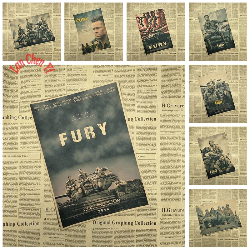 

World War II films Fury Nostalgic Matte Kraft Paper Poster Office Gift Room Dining Home Decor wall sticker Design
