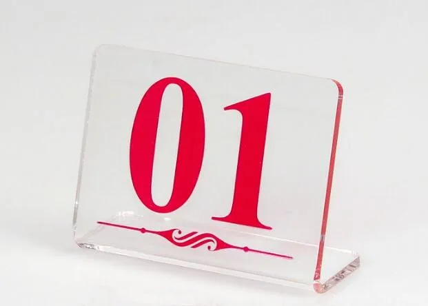 

10pcs L - type Restaurant table number card clear acrylic Digital Card seat card holder Hotel desk menu card Free shipping