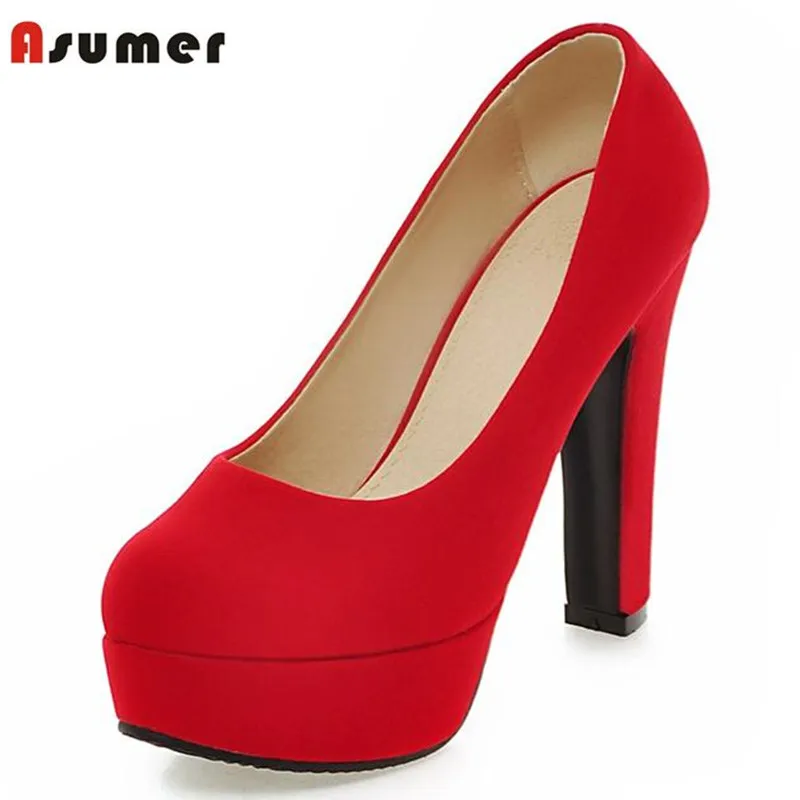 

Asumer summer new arrive pu nubuck leather square heel round toe concise big size 34-43 women pumps woman shoes wedding