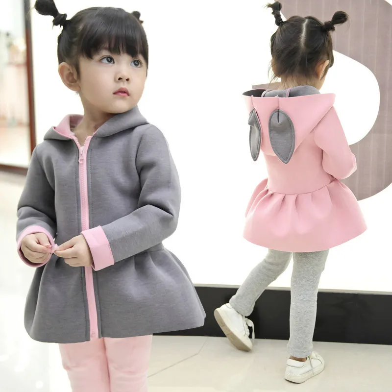 

0-4Yrs Autumn Spring Clothes Fashion Children Girls Rabbit Jackets Cute Kids Hooded Coat Casual Baby Girls Animals Dress