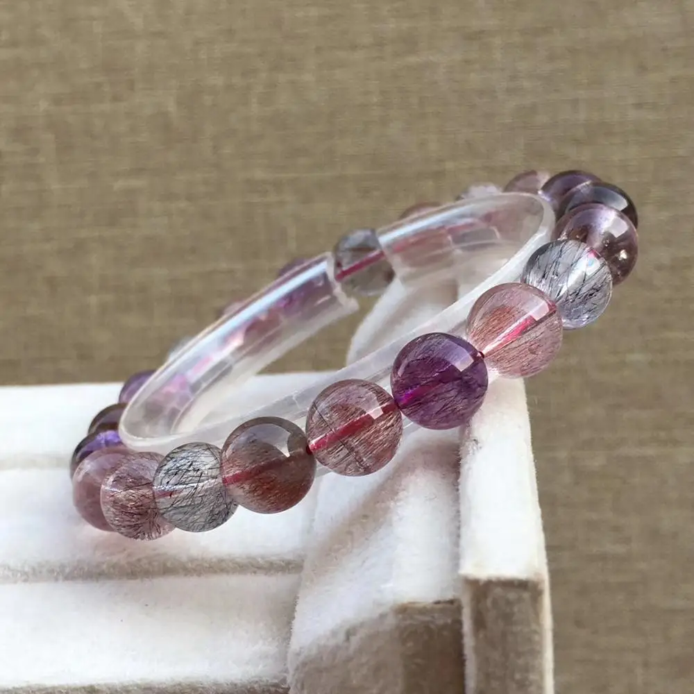 

100% Natural Super Seven 7 Purple Rutilated Quartz Crystal Round Beads Women Bracelet 9.2mm Jewelry Fashion AAAAAA Certificate