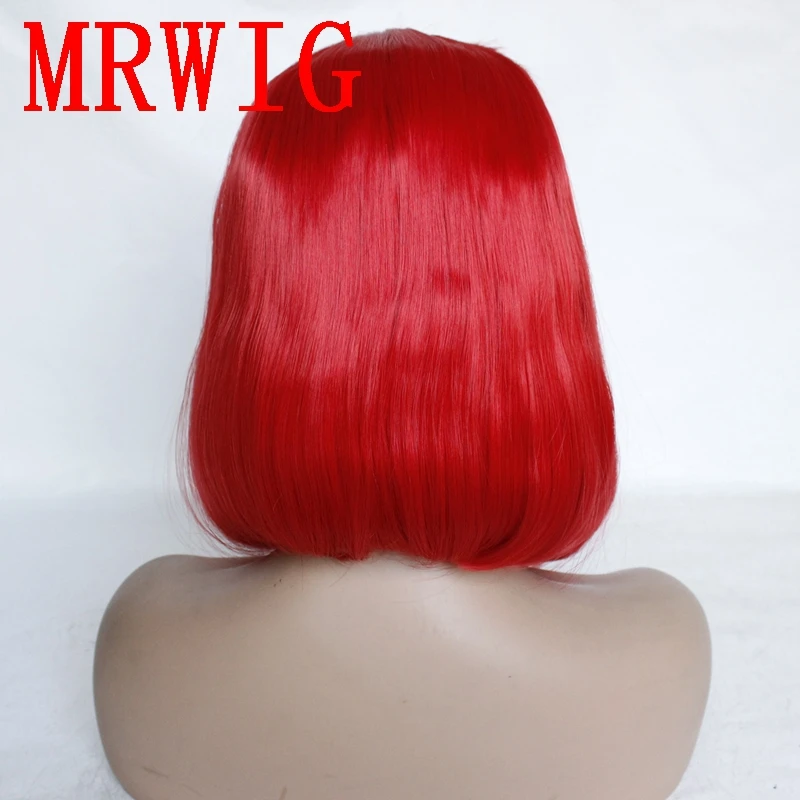 MRWIG 12in Short Bob Synthetic Lace Front Wig Left Side Part Red Hair Color for African American Woman