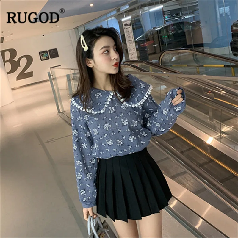

RUGOD Office ladies shirts Fashion peter pan collar long sleeve blouses female Elegant slim sping tops Blusas Femininas
