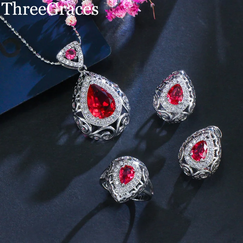 Женский винтажный комплект из серебра 925 пробы ThreeGraces с красным австрийским