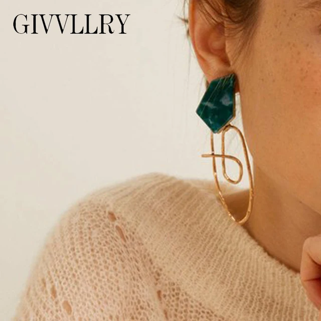 GIVVLLRY нерегулярные заявление большие серьги для Для женщин зеленый акрил Античное золото Асимметричная Металлические серьги Модные украшения